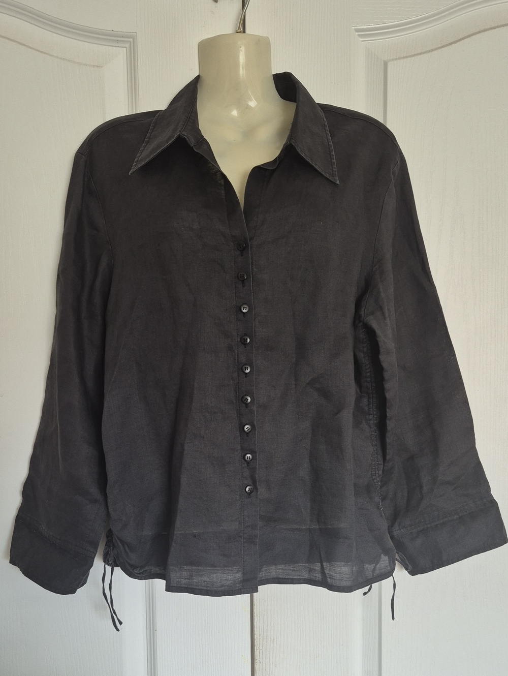 Puli Black Linen Button-Front Long Sleeve Shirt